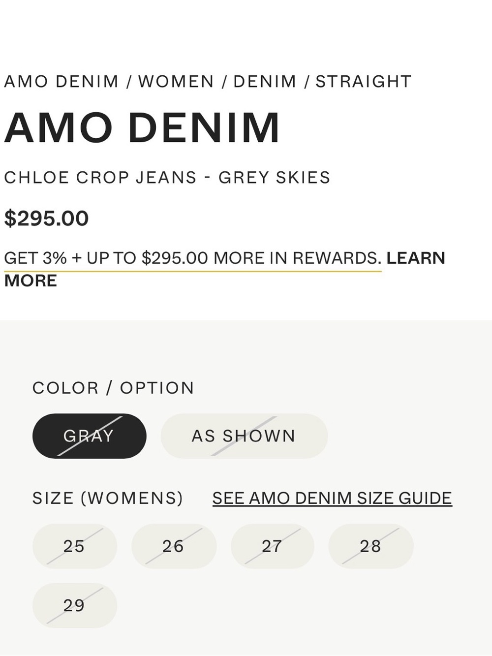 AMO Chloe Crop Straight Leg Grey Skies Jeans 29 - Picture 11 of 15
